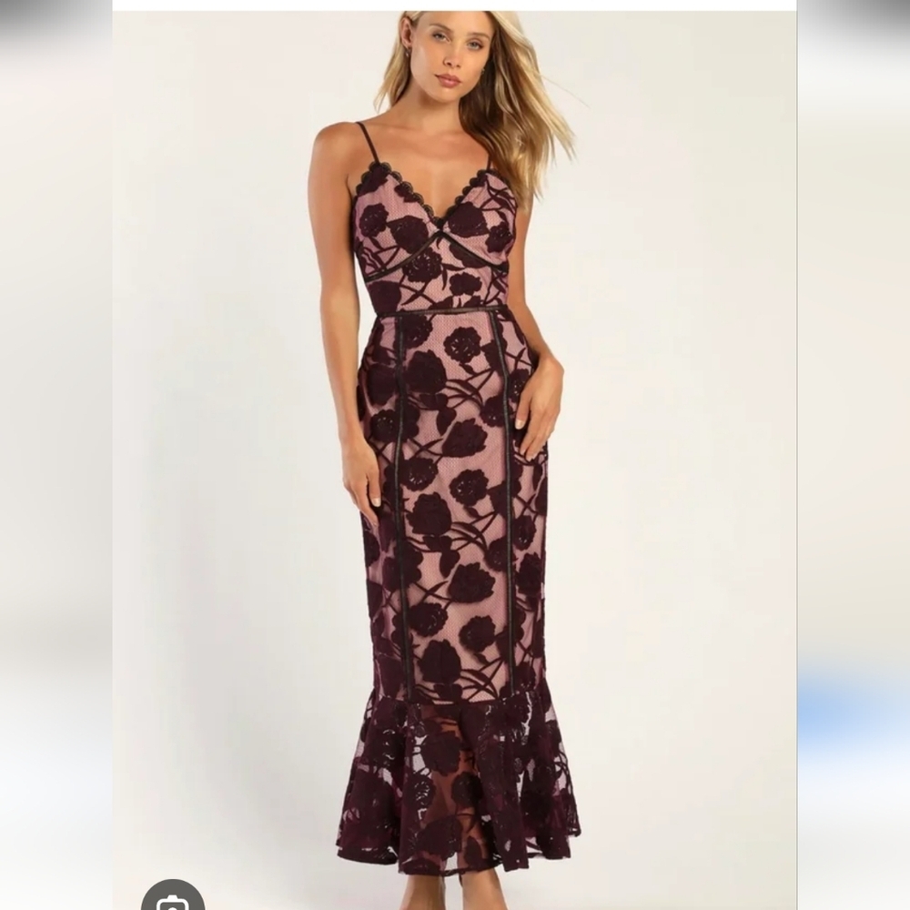 Lulu's Purple & Tan Floral Midi Dress